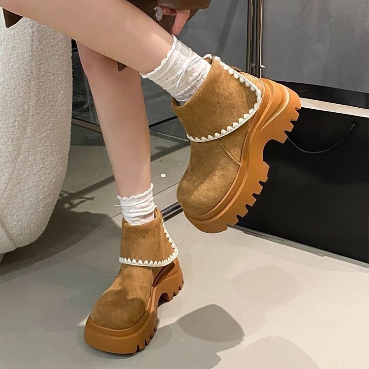 Retro-Stil kurze Stiefel vielseitige Stiefel Damen 2025 Herbst und Winter neu kleine Muffin-Sohle erhöhend Martin-Stiefel Damen