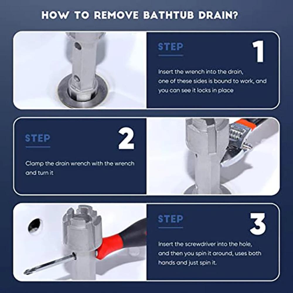 Tub Drain Remover Wrench Dual Ended Drain Wrench Tool Zinc Alloy Wrench for Bathroom