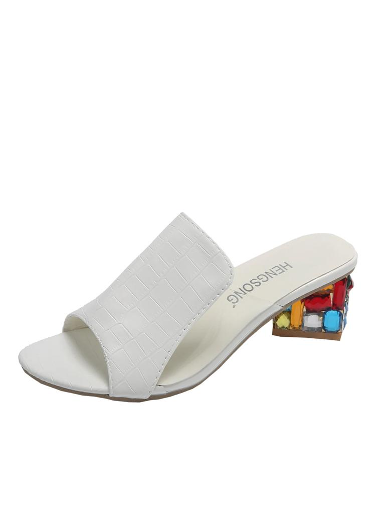 Fashion Women's Fashion Slippers Colorful Crystal Peep Toe 5.5cm Heel High Shoes Women Dress 2025 Summer Mature Sexy Zapatillas De Mujer