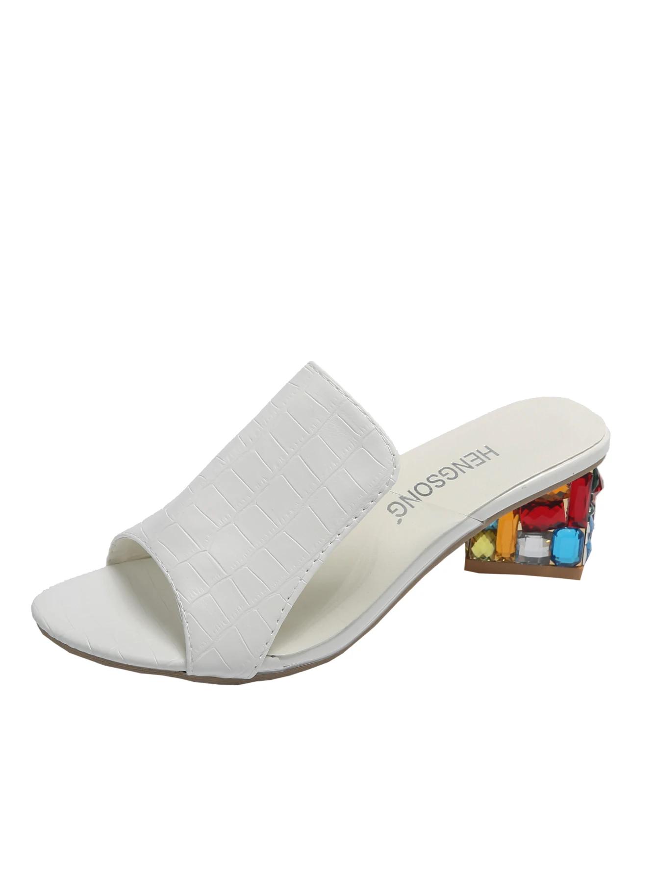 

Модные женские модные тапочки, красочные хрустальные с открытым носком, каблук 5,5 см, туфли на высоком каблуке, женское платье 2025, лето, зрелые, сексуальные, Zapatillas De Mujer 43