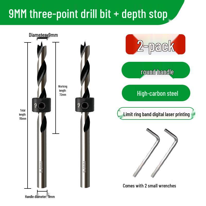 Carbon Steel Three-Point Twist Drill Bit for Hardwood and Enlargement - Compatible with Hand and Pillar Drills