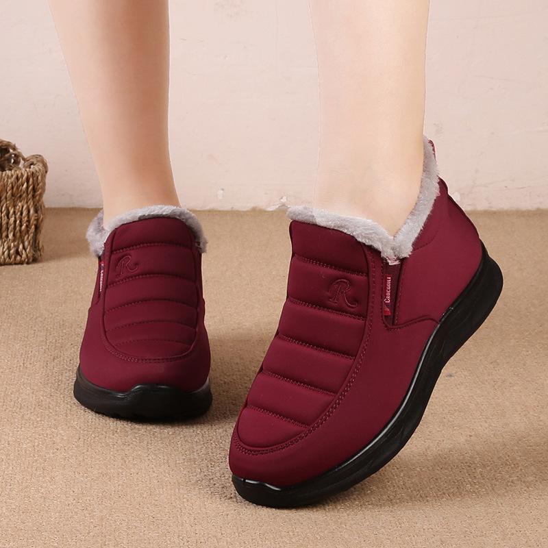 Kvalitets vinter sammet varma bomullsskor damskor medelålders och äldre förtjockade vattentäta äldre