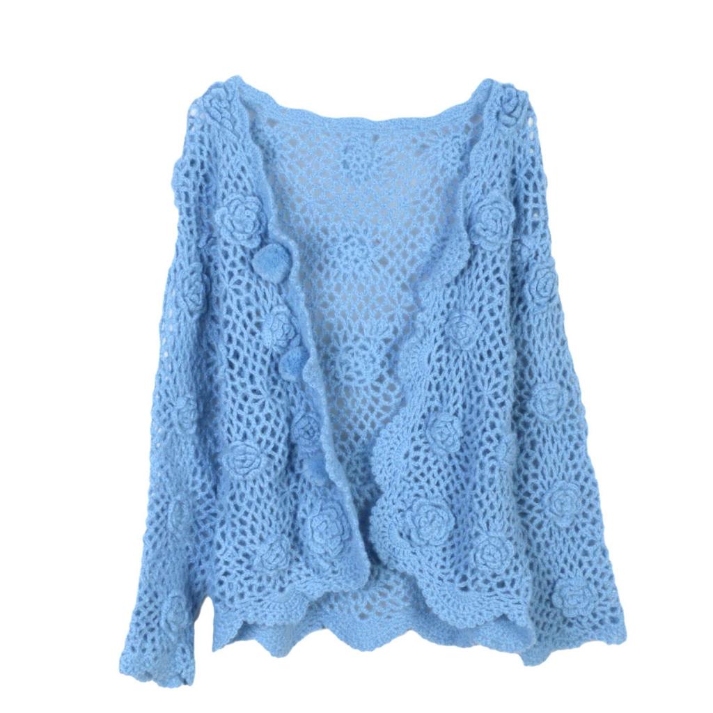 Handmade Retro Rose Crochet Openwork Cardigan Sweater for Women