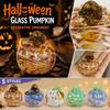 Handcrafted Glass Pumpkin Figurine with Swirled Pattern for Tabletop Autumn Halloween and Fall Home Decor Display