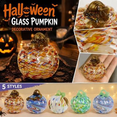 Handcrafted Glass Pumpkin Figurine with Swirled Pattern for Tabletop Autumn Halloween and Fall Home Decor Display