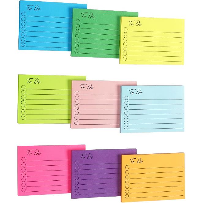Eastern Wolf 9 Pads to Do Lined Sticky Notes, 9 Bright Multi Colors Self-Stick Note Pads, 3x4 Inch with Line Adhesive Memo Sticky Notes Notepad, 50