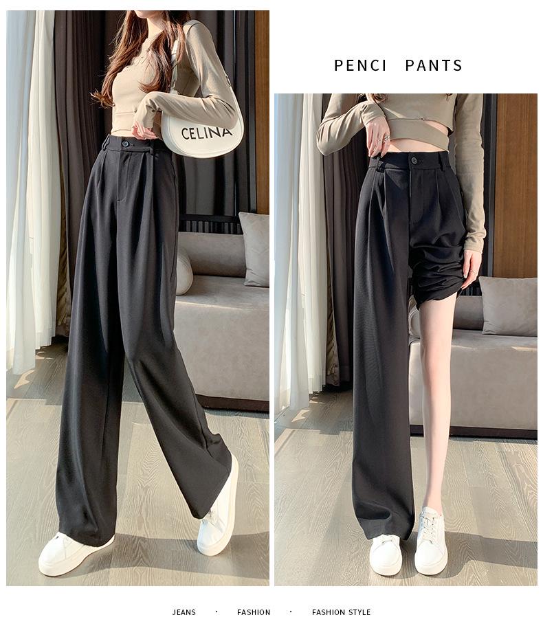 Women's High-Waisted Wide-Leg Drapey Trousers - Plus Size, Korean Style, Slimming, Floor-Length, Suited for Spring and Autumn.