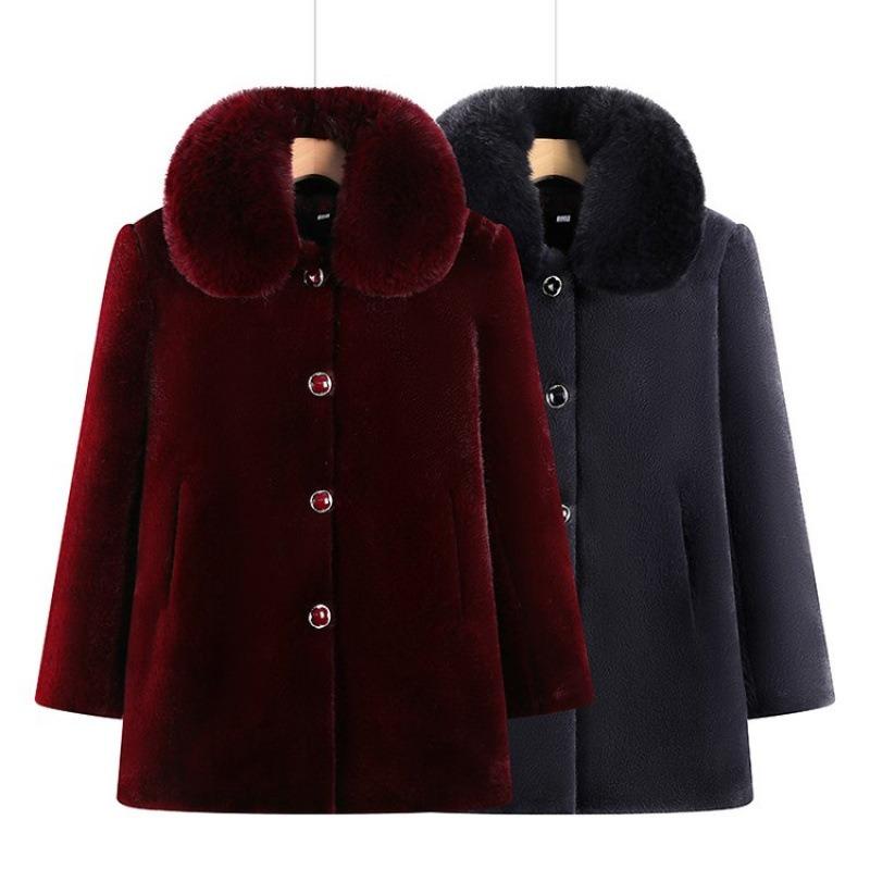 Winter Imitation Mink Coat Women's Fur Collar Fleece Thickened Cotton Coat Medium and Long Coat