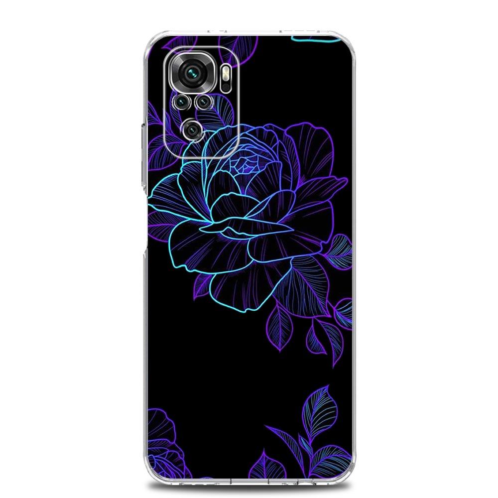 Clear Soft Phone Case For Xiaomi Redmi Note 12 11 9S 9 8 10 Pro+ 7 8T 9C 9A 8A K40 Gaming Cover Dragon Flower Grass Line Art