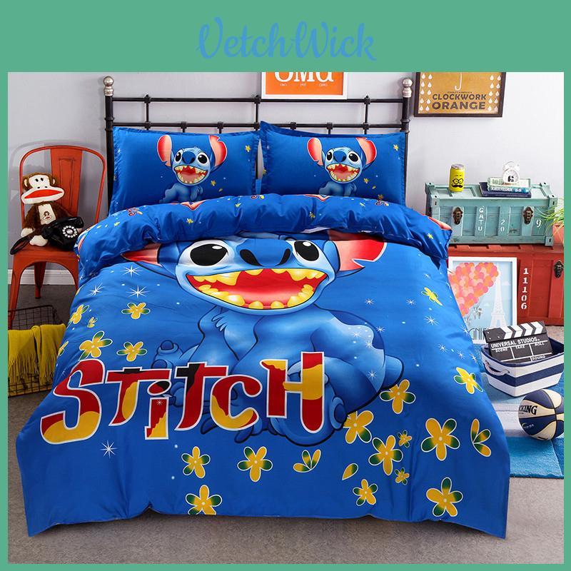 Premium Cartoon Stitch Bedding Set Cotton Blend Duvet Comforter Cover 4pcs For Cozy Warmth