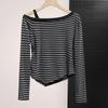 Women's Lyocell Off-Shoulder Striped Long-Sleeve T-Shirt