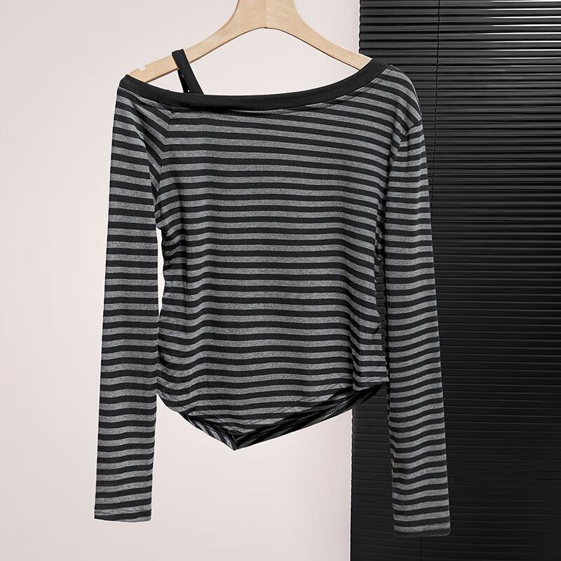 Women's Lyocell Off-Shoulder Striped Long-Sleeve T-Shirt