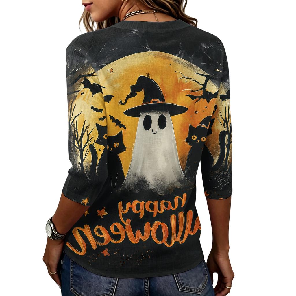 Women's Casual Loose Fit Short Sleeve T-Shirt Round Neck Lightweight Halloween Graphic Top for Everyday Wear