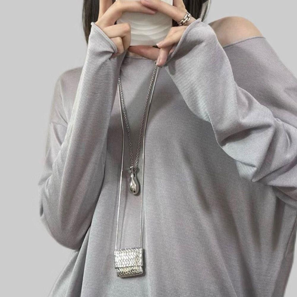 Metal Long Necklace with Mini Bag Pendant Women Choker Sweater Chain Necklace  Creative Gift