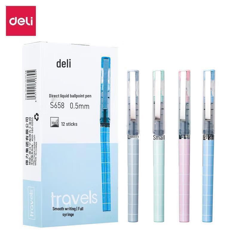 Deli S658 0.5mm Black Direct Liquid Rollerball Pen (12-Pack)