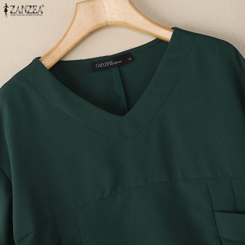 ZANZEA Women Casual V-Neck Puff Long Sleeve Loose Blouse