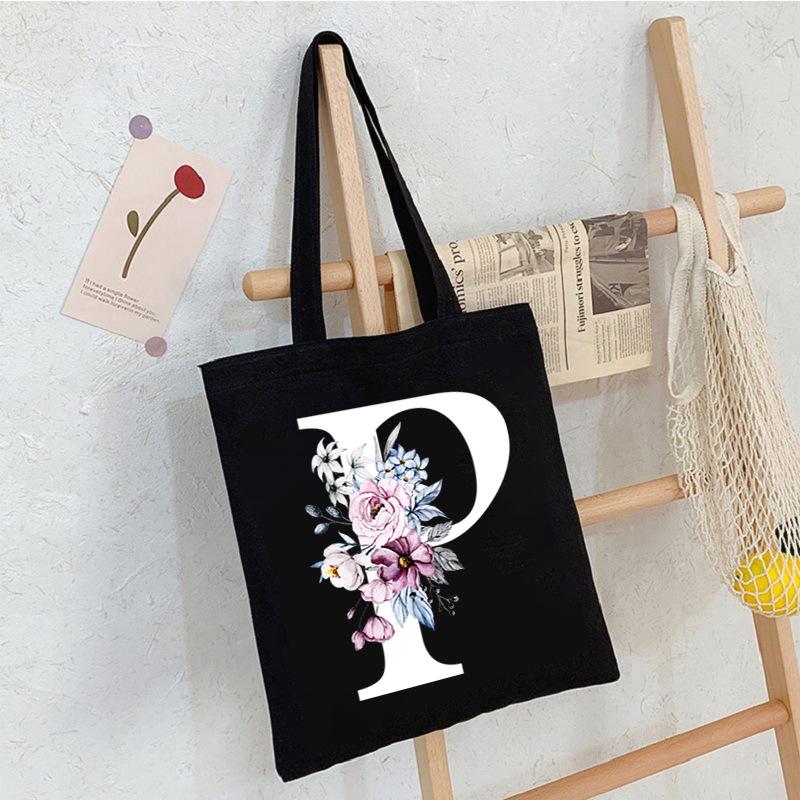 Alphabet24 Letter Print Student Portable Canvas Bag Tote Bag Large Capacity Messenger Bag
