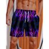 Летние 2024 Мужские шорты 3D-принт Полосатый Принт Пламя Board Shorts Купальные шорты На шнурке Дышащие Короткие Гавайские шорты