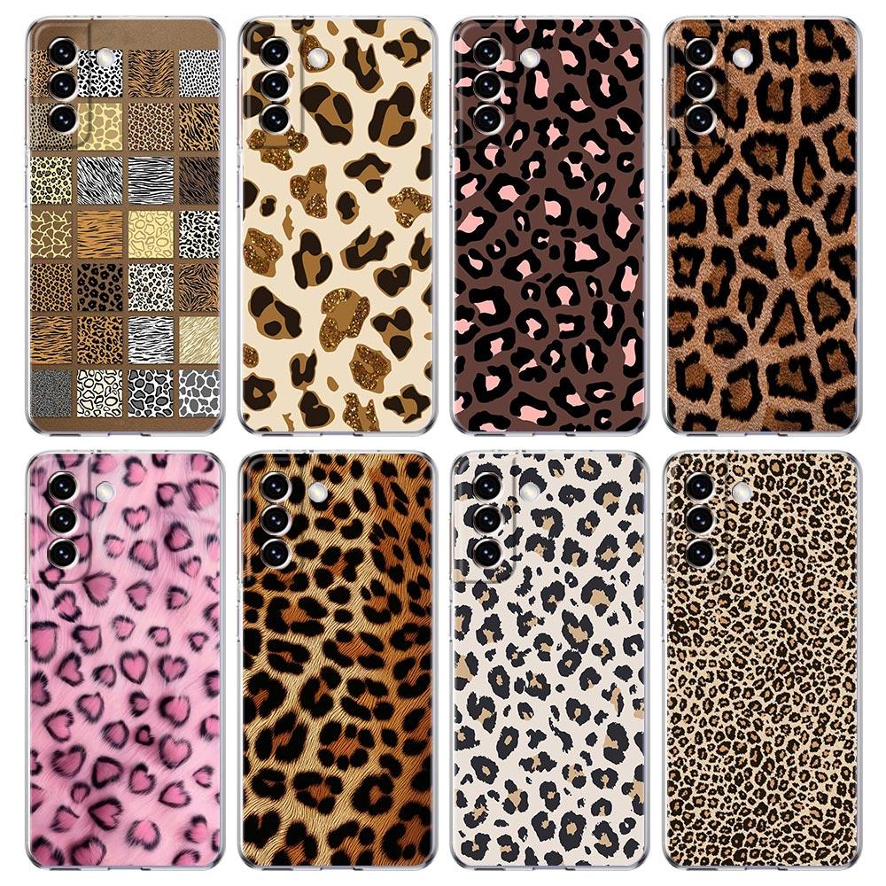 Phone Case For Samsung Galaxy S25 Edge S24 S23 FE S22 Ultra S20 S21 5G S10 Plus S10E Clear Cover Fashion Tiger Leopard Print