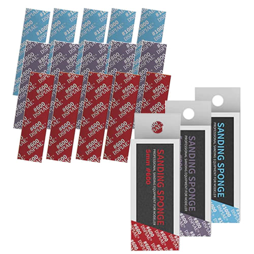 DSPIAE Authorized Dealer Heavy-Duty Sponge Sandpaper Set #1000, 72mm X 20mm, 5 Sheets X 3 Boxes (SS5-1000) [Recommended by Award-Winning Modelers] (SS