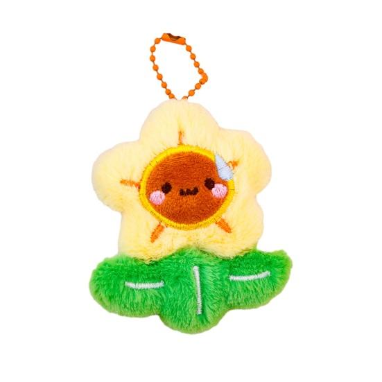 Keychain Soft Plush Sunflower Pendant with Smile Face Text Design Healing Shape Backpack Keys Bags Car Decoration