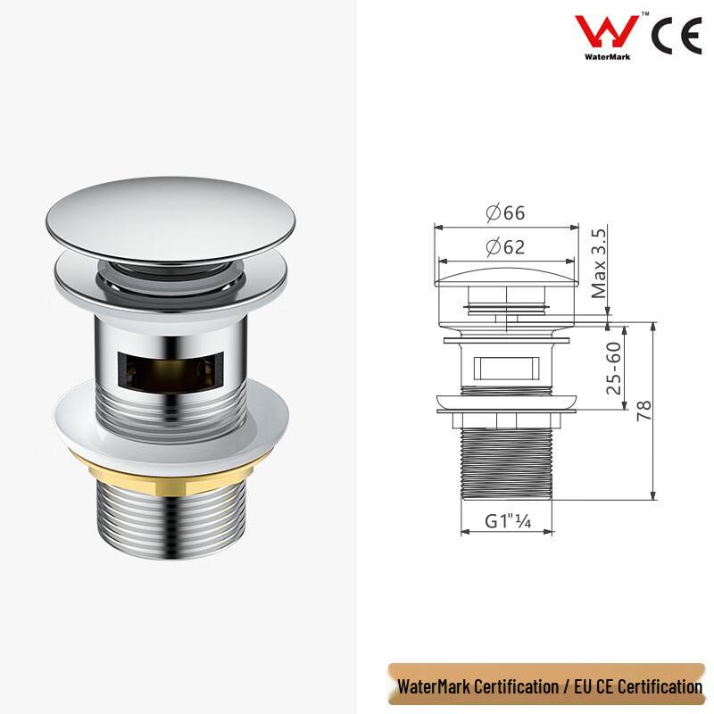 Lanmo Copper Pop-Up Basin Drain with Overflow CN plug (adapter included)