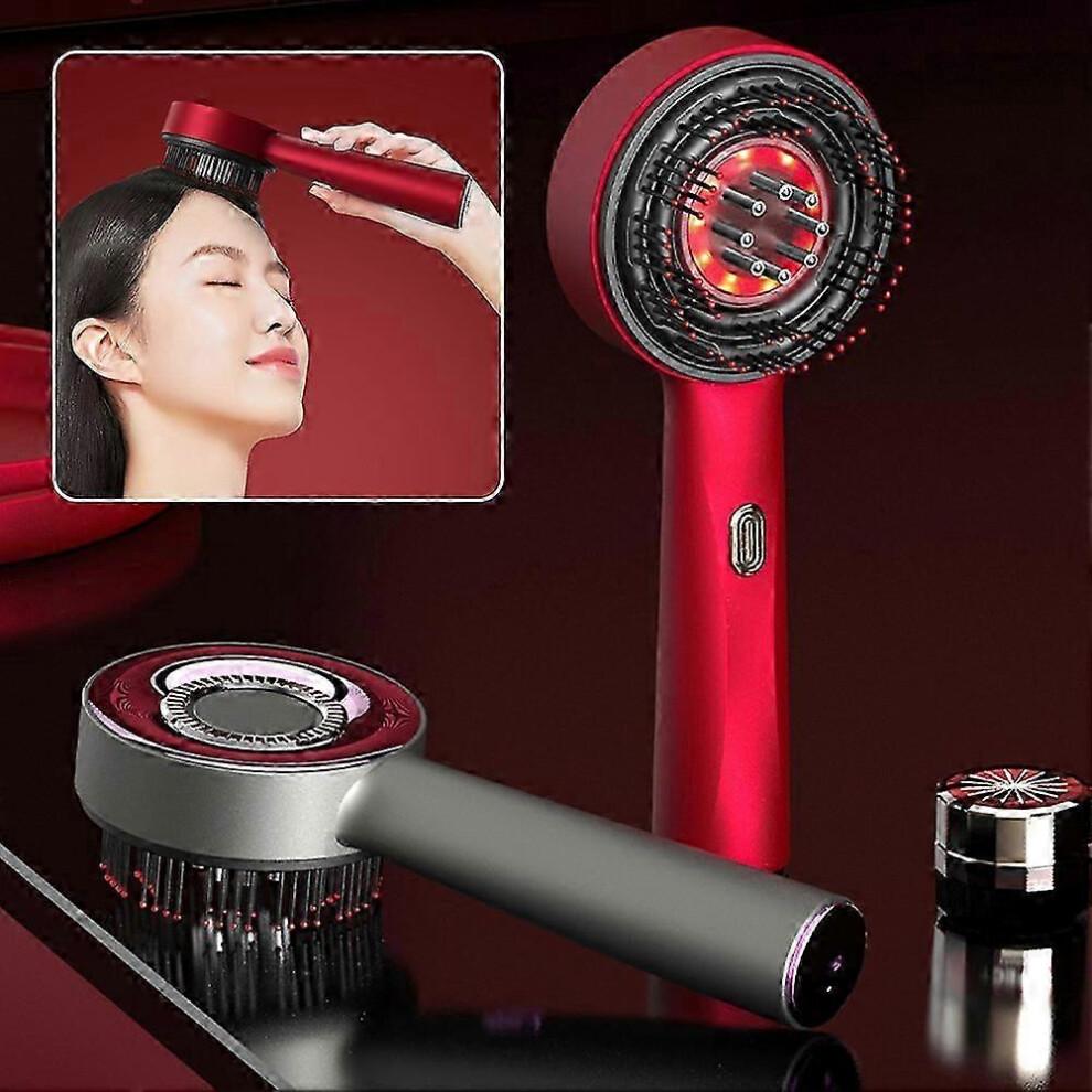 (Black Gray, One size) Red Light Hair Massager Multipurpose Scalp Massaging Brush With Red Light Oil Applicator
