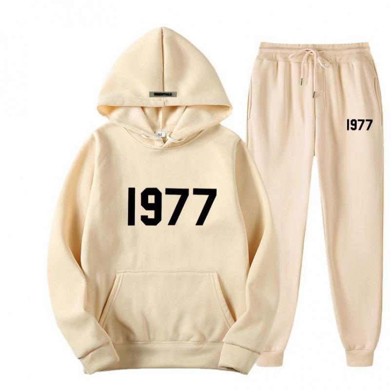 ESSENTIALS Double Line High Street Fleece Hoodie Set 1977 Trendy Casual Loose Fit.