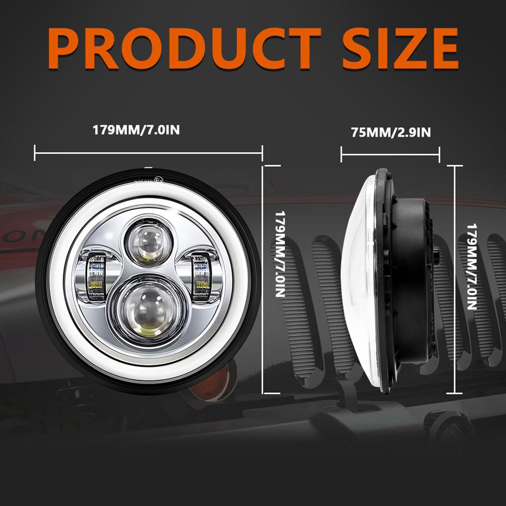 2Pcs 7 Inch Car Motorcycle LED Headlight with DRLTurn SignalLow BeamHigh Beam 7'' Round