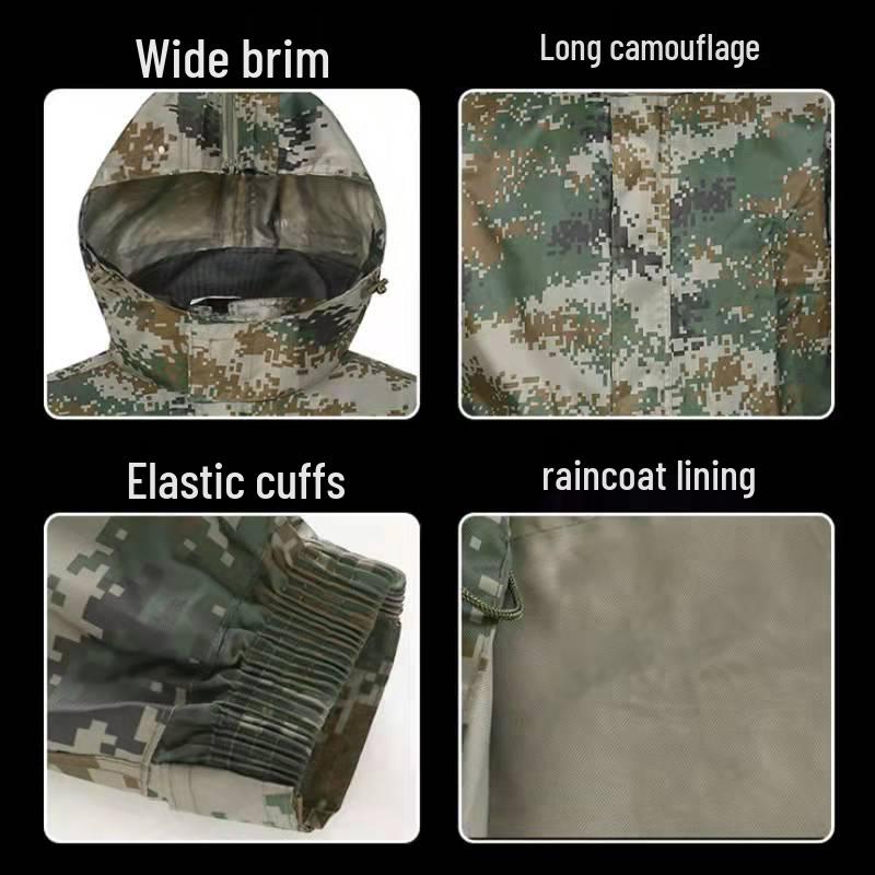 Camouflage Regenmantel- & Hosen-Set für Outdoor-Wandern und Hochwasserschutz
