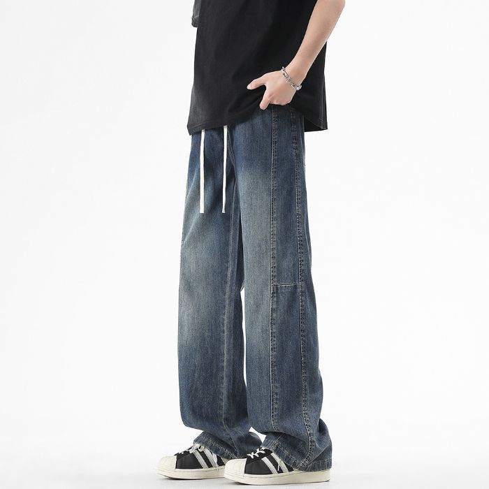 

Three-bar Jeans with Loose Draping Style High Street Mopping Trousers 3XL