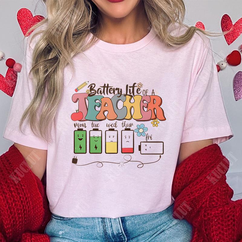 

Battery Life of Teacher Print T Shirt Women Summer Fashion Tshirt Casual Female Tees for Lady Short Sleeve Tops Harajuku Fashion 4XL