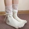 Japanese and Korean Women White Bow Lace Pile Socks 2026 Autumn and Winter Sexy Sweet Ballet Style Mid Tube Socks