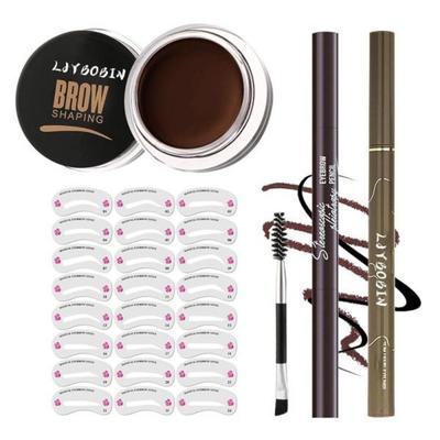 Eyebrow Pen and Eyebrow Stencil Kit 4 Pieces Waterproof Eyebrow Tinting Kit with Dark Brown Eyebrow Pomade Dual Ended Eyebrow Pen