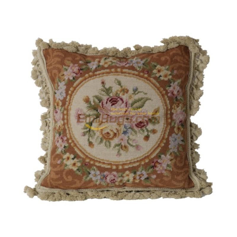 Handmade Wool Throw Pillow Cover Spanish Style Floral Decorative Cushion Case 16x16 Inch