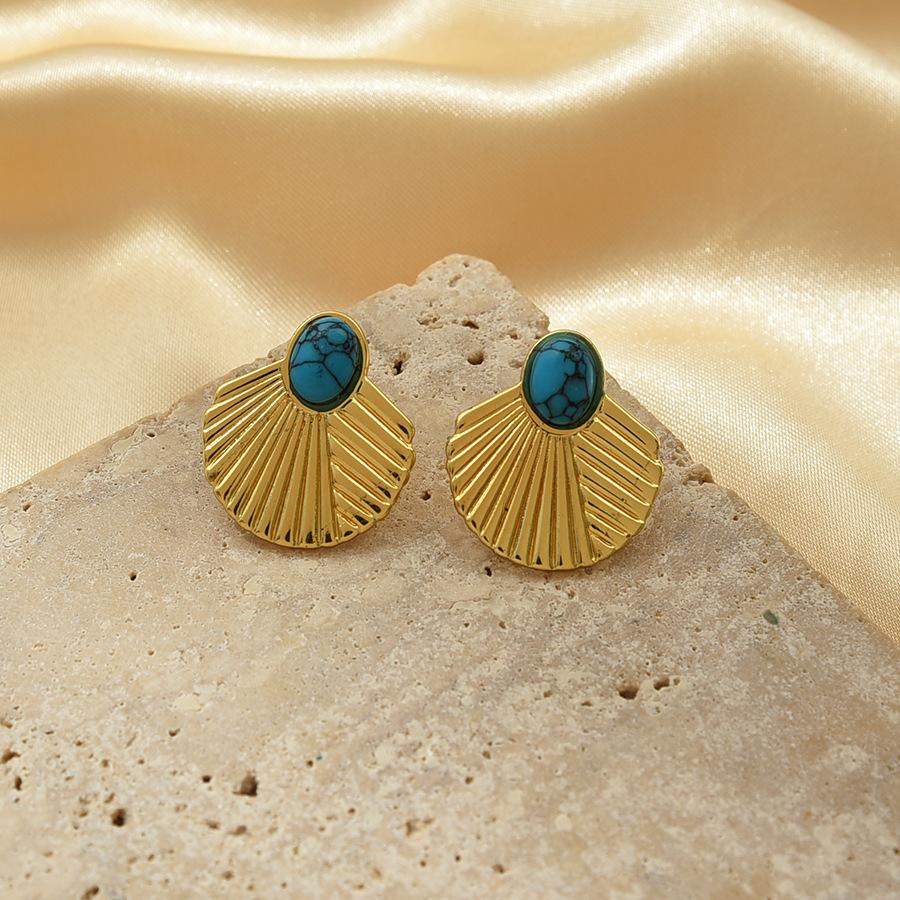 

Niche blue ribbed fan-shaped female earrings золотой