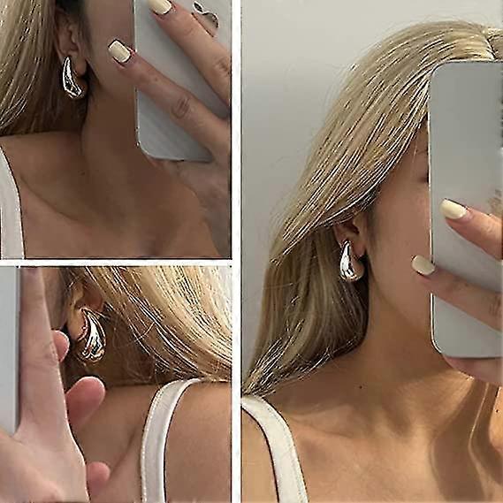 Chunky Gold Hoop Earrings For Women, Lightweight Waterdrop Hollow Open Hoops Earrings Fashion Jewelry For Women Girls