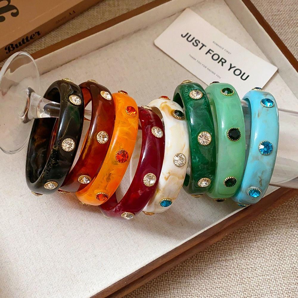 Bohemian Rhinestone Colored Bracelet Zircon Retro Hand Ring Unique Acrylic Bangle  Women