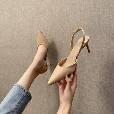 8cm Fashion Sandals Pointed Toe Thin High Heels Ankle Wrap Black Banquet Party Women Shoes