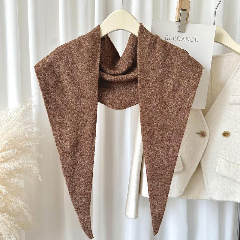 New solid color knitted triangle scarf for women versatile autumn and winter warm decoration neck protection scarf and shawl