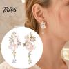 Drop Earrings for Women 1 Pair Flower Dangle Women, Pink Three Dimensional Petal with Rhinestone Teardrop Charm, Statement Jewelry Wedding,