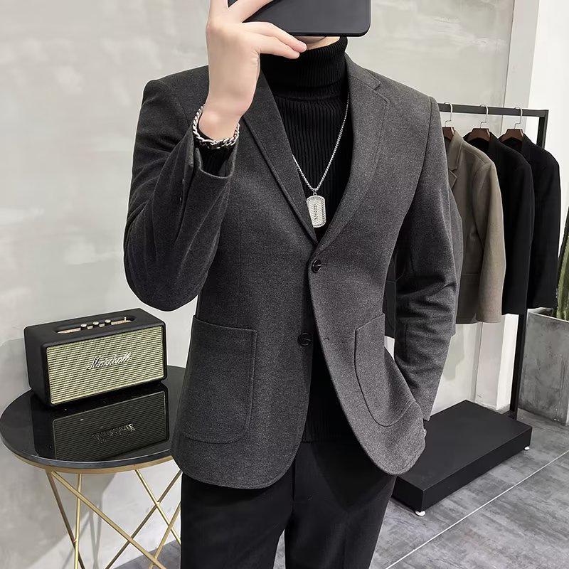 

«Мужской облегающий повседневный пиджак в корейском стиле — легкий и стильный на весну/осень 2024 года» 2XL темно-серого