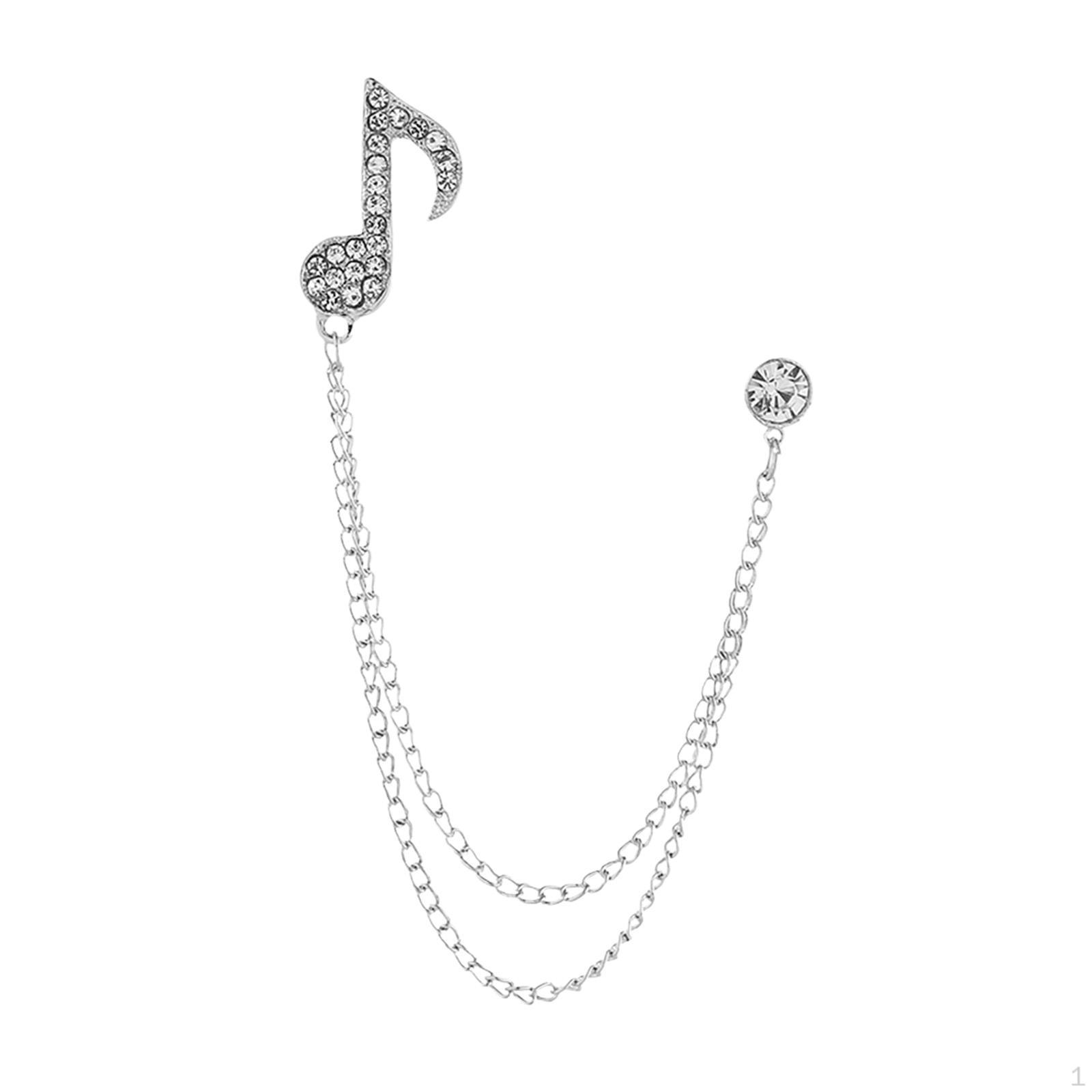 

Music Note Brooch Jewelry Badge Decoration Elegant Suit Pin Simple Hanging Chain Rhinestone срібний