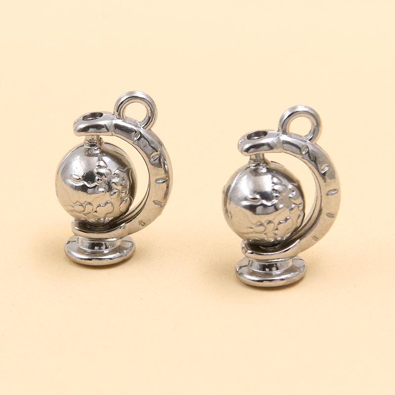 12x18mm Gold Plated Rotatable Globe Pendant, 304 Stainless Steel Jewelry Making Material 1 Piece