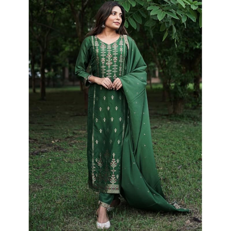 Libas Women's Silk Blend Kurta Sets (33344O_Green