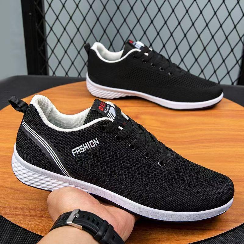 

Mesh men s shoes summer new breathable lightweight soft-soled casual shoes blue outdoor trend simple sports shoes 45 чёрный