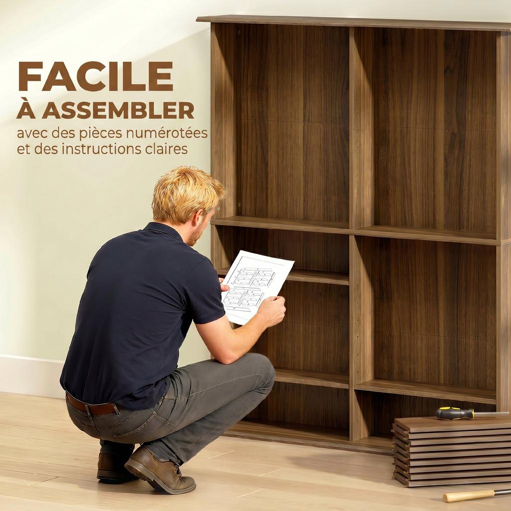 CD/DVD Storage Unit, 16 Compartments, 12 Adjustable Shelves, 720 CDs/396 DVDs, Walnut