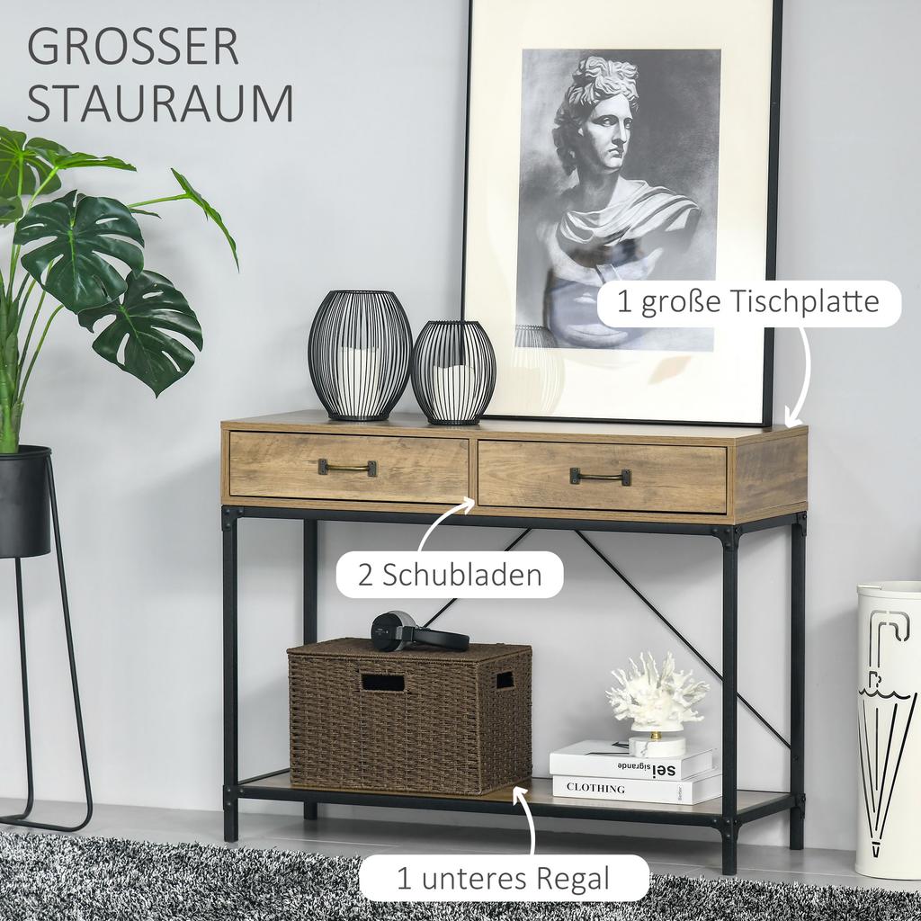 Console Table Hallway Table with Shelf and 2 Drawers, 100 x 35 x 76.5 cm Side Table Sofa Table Display Table for Small Spaces, Entryway, Hallway