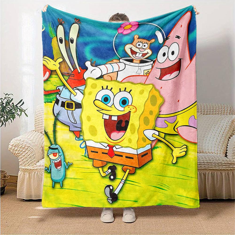 Spongebob Friends Adventure Flannel Blanket Super Soft Warm Cozy Blanket For Sofa Bed Office Travel Allseason Home Decor Gift