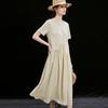 Women's Relaxed Fit Round Neck Drawstring Waist Summer Dress